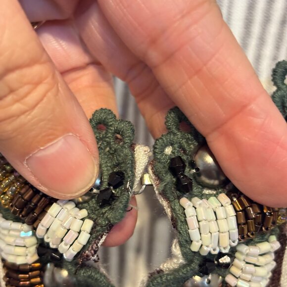 Boston Proper Beaded Brown White Animal Print Cardigan - Picture 9 of 13